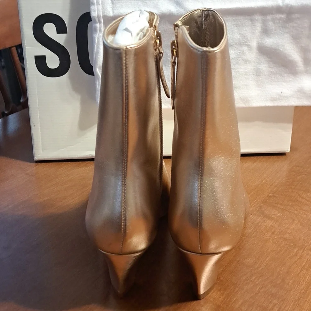 FLASH SALE SCHUTZ Metallic Gold Ankle Booties Mew $198 - Picture 7 of 7